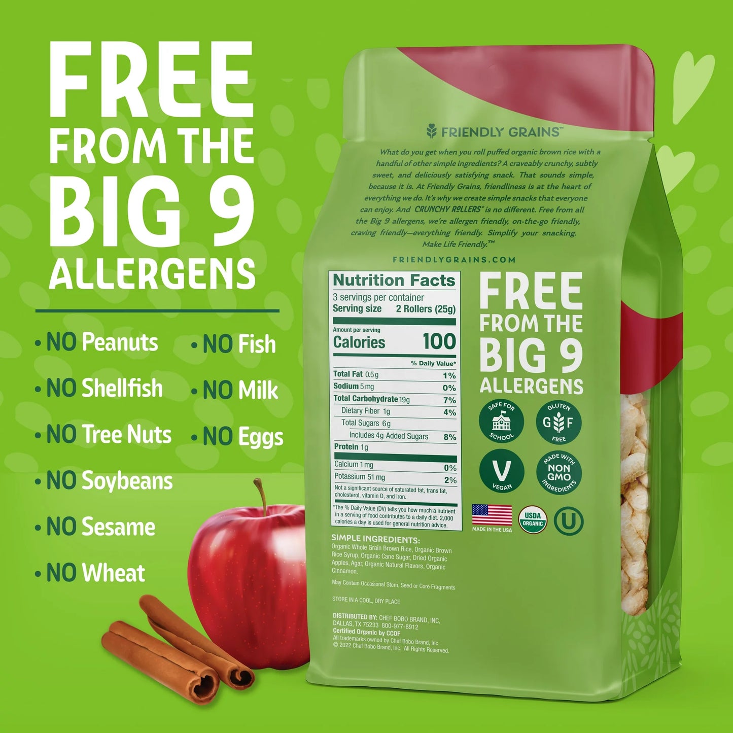 Friendly Grains Crunchy Rollers Apple Cinnamon